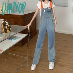 Lunivop Women’s Vintage Blue Denim Rompers Strap Pants Spring Autumn New Chic Fashion Casual