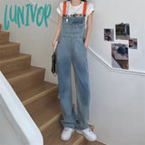 Lunivop Women's Vintage Blue Denim Rompers Strap Pants Spring Autumn New Chic Fashion Casual Jeans Female Straight Wide-leg Trousers