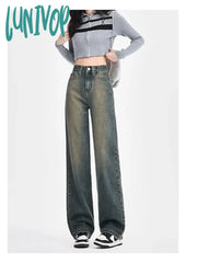 Lunivop Women’s Vintage Cowboy Wide Leg Blue Gray Jeans Street Style Casual Baggy Pants Female