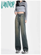 Lunivop Women’s Vintage Cowboy Wide Leg Blue Gray Jeans Street Style Casual Baggy Pants Female