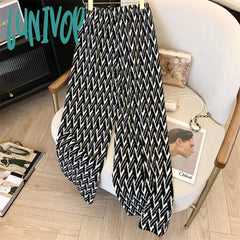 Lunivop Women’s Vintage Geometric Patterns High Waist Pants Chic Retro Style Young Girl Wide-Leg