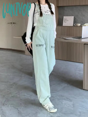 Lunivop Women’s Vintage Green Denim Rompers Strap Pants Spring Autumn New Chic Fashion Casual