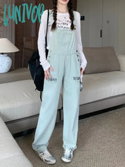 Lunivop Women’s Vintage Green Denim Rompers Strap Pants Spring Autumn New Chic Fashion Casual