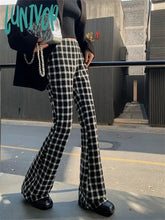 Lunivop Women’s Vintage Plaid Casual Bell-Bottom Pants Street Retro Style Young Girl Bottoms