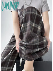 Lunivop Women’s Vintage Plaid Wide Leg Pants Casual Fashion Elastic Waist Drawstring Sweatpants