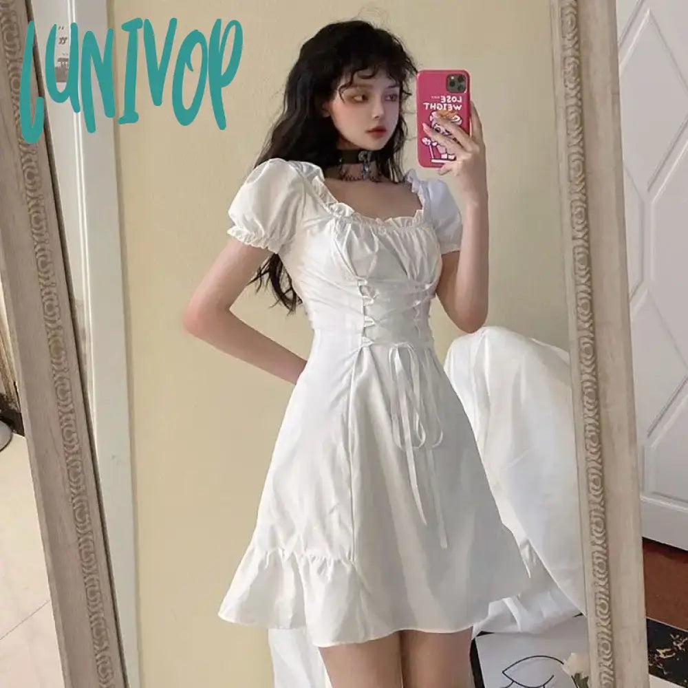 Lunivop Women’s White Mini Dress Summer A Line Short For Girl Kawaii Beach Party Birthday