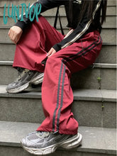 Lunivop Women’s Wine Red Baggy Striped Pants 90S Vintage Streetwear Oversize Y2K Trousers Korean