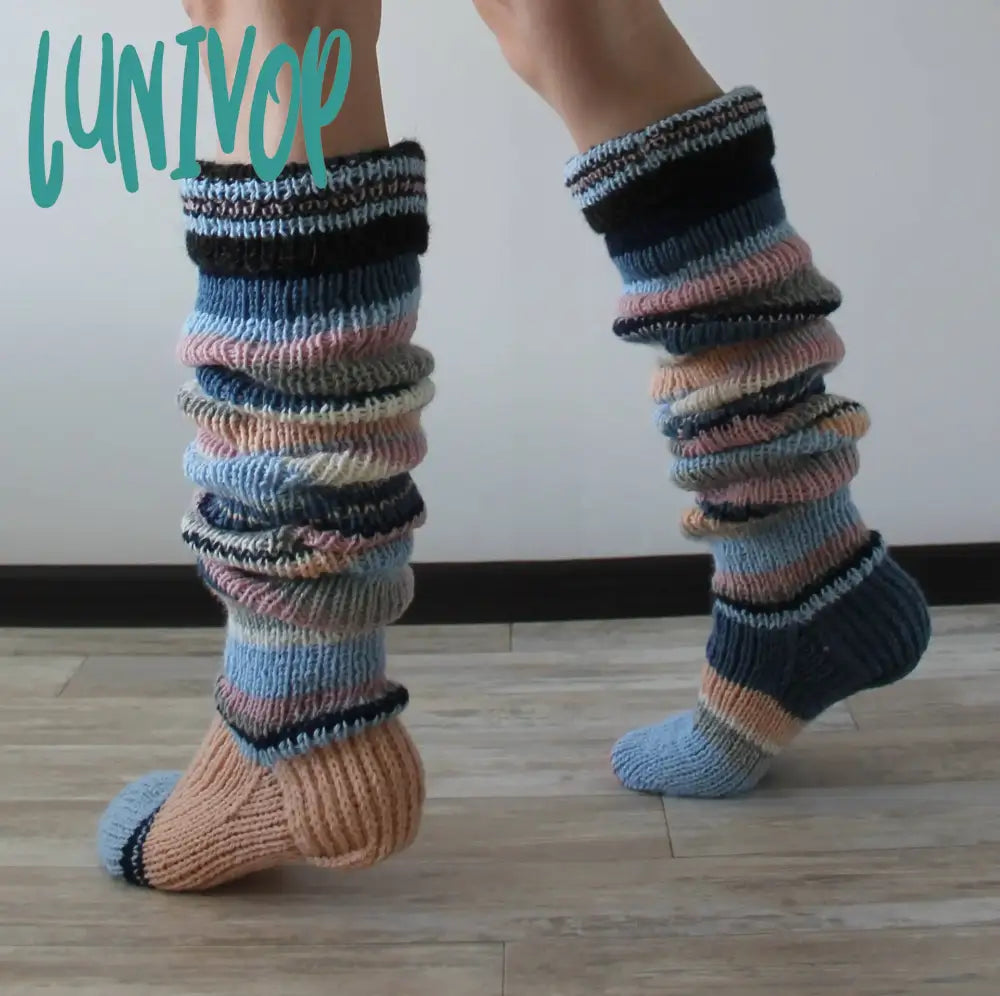 Lunivop Women’s Wool Knee Socks Leg Warmers Fashion Y2K Leggings Striped Long Knitted Stacked