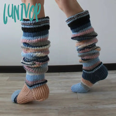 Lunivop Women’s Wool Knee Socks Leg Warmers Fashion Y2K Leggings Striped Long Knitted Stacked