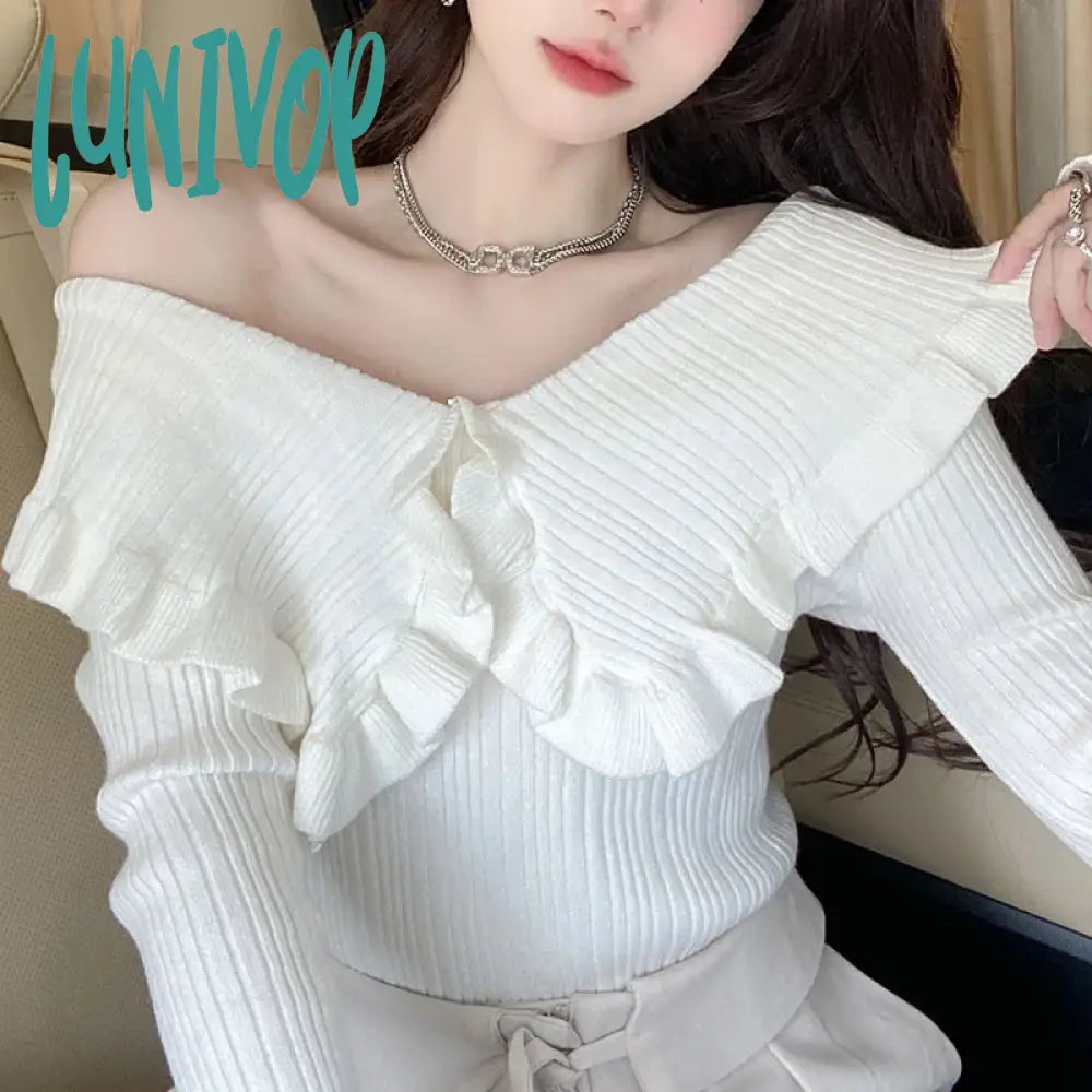 Lunivop Wooden Ear Edge Doll Collar Knitted Autumn And Winter Slim Fit Long Sleeve Pullover Sweater