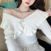 Lunivop Wooden Ear Edge Doll Collar Knitted Autumn And Winter Slim Fit Long Sleeve Pullover Sweater