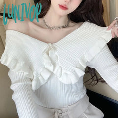 Lunivop Wooden Ear Edge Doll Collar Knitted Autumn And Winter Slim Fit Long Sleeve Pullover Sweater