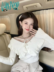 Lunivop Wooden Ear Edge Doll Collar Knitted Autumn And Winter Slim Fit Long Sleeve Pullover Sweater