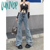 Lunivop Y2K 2000S Flare Jeans Women Vintage Butterfly Embroidery Denim Wide Leg Pants Streetwear