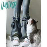 Lunivop Y2K 2000S Flare Jeans Women Vintage High Waist Bow Denim Pants Summer Japanese Harajuku