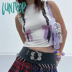 Lunivop Y2K 2000S Tops Braid Print Sleeveless Graphic T Shirts Summer 2024 Tank Top Streetwear