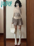 Lunivop Y2K Aesthetic All Match Long Sleeve T-Shirts Ruffled Button Design Knitted Top Women