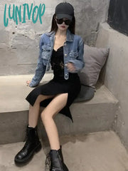 Lunivop Y2K Aesthetic Denim Women Loose Cropped Coats Korean Chic Autumn Vintage Jeans Jackets