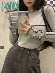 Lunivop Y2K Aesthetic Slim Irregular Basic T-Shirts Long Sleeve Fashion Cropped Tops Womens All