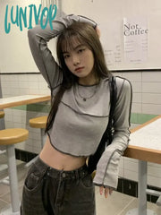 Lunivop Y2K Aesthetic Slim Irregular Basic T-Shirts Long Sleeve Fashion Cropped Tops Womens All