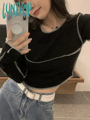 Lunivop Y2K Aesthetic Slim Irregular Basic T-Shirts Long Sleeve Fashion Cropped Tops Womens All