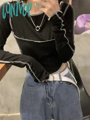 Lunivop Y2K Aesthetic Slim Irregular Basic T-Shirts Long Sleeve Fashion Cropped Tops Womens All