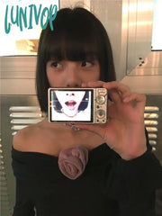 Lunivop Y2K Aesthetic Streetwear Fashion Women T-Shirt Stand Neck Off Shoulder Long Sleeve Tshirts