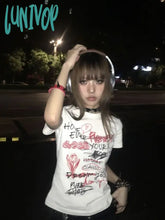 Lunivop Y2K Aesthetic Streetwear T Shirts Women American Retro Harajuku Graphic Print Hip Hop Slim