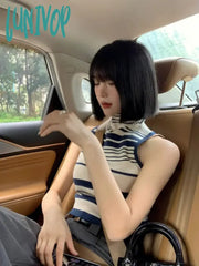 Lunivop Y2K Aesthetic Streetwear Vintage Striped Tank Top 2024 Spring Slim Sleeveless Cropped Tops