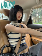 Lunivop Y2K Aesthetic Streetwear Vintage Striped Tank Top 2024 Spring Slim Sleeveless Cropped Tops