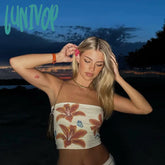 Lunivop Y2K Aesthetic Women Floral Bow Print Tube Top Fairy Grunge Sleeveless Off Shoulder Wrap