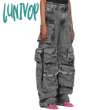 Lunivop Y2K American retro new washed heavy multi-pocket overalls jeans ladies pants Harajuku Punk Gothic baggy jeans wide-leg pants