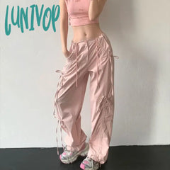 Lunivop Y2K Baggy Cargo Pants Woman America Style Casual Coquette Pink Bow Trousers Streetwear