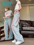 Lunivop Y2K Baggy Jeans Blue For Women’s Summer High Waisted Graffiti Purple Straight Pants