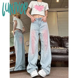 Lunivop Y2k  Baggy Jeans Blue For Women's Summer High Waisted Graffiti Purple Straight Pants Casual Fashion Denim Trouser Woman