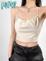 Lunivop Y2K Basic Backless Tank Top Women Streetwear Sexy Bandage Halter Female Solid Color Casual
