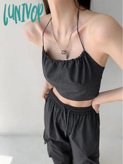 Lunivop Y2K Basic Backless Tank Top Women Streetwear Sexy Bandage Halter Female Solid Color Casual