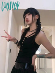 Lunivop Y2K Black Halter Tops Women Streetwear Sexy Hollow Out Pink Crop Top Aesthetic Sleeveless