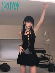 Lunivop Y2K Black Halter Tops Women Streetwear Sexy Hollow Out Pink Crop Top Aesthetic Sleeveless