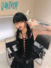 Lunivop Y2K Black Halter Tops Women Streetwear Sexy Hollow Out Pink Crop Top Aesthetic Sleeveless