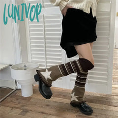 Lunivop Y2K Brown Star Leg Warmers Stockings Knitted Socks Gothic Cover Japanese Jk Hot Girl