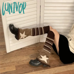 Lunivop Y2K Brown Star Leg Warmers Stockings Knitted Socks Gothic Cover Japanese Jk Hot Girl