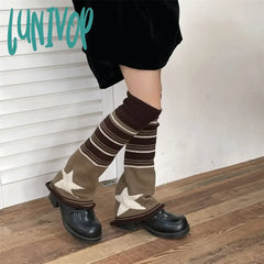 Lunivop Y2K Brown Star Leg Warmers Stockings Knitted Socks Gothic Cover Japanese Jk Hot Girl