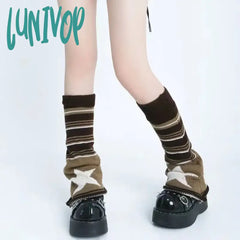 Lunivop Y2K Brown Star Leg Warmers Stockings Knitted Socks Gothic Cover Japanese Jk Hot Girl