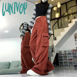 Lunivop Y2K Cargo Pants Women Streetwear Corduroy Wide Leg Sweatpants Harajuku Pockets Baggy