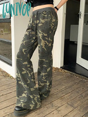 Lunivop Y2K Casual Elastic Waist Camouflage Pants Loose Straight Cargo Sweatpants Youthful Trousers