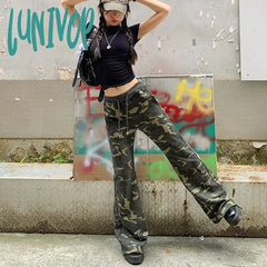 Lunivop Y2K Casual Elastic Waist Camouflage Pants Loose Straight Cargo Sweatpants Youthful Trousers