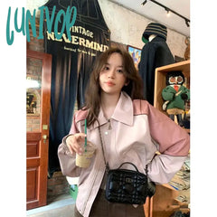 Lunivop Y2K Cropped Pu Leather Jackets Women Streetwear Oversized Patchwork Coat Harajuku Korean