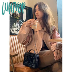 Lunivop Y2K Cropped Pu Leather Jackets Women Streetwear Oversized Patchwork Coat Harajuku Korean