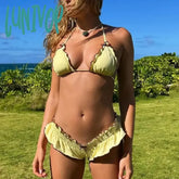 Lunivop Y2K Cute Women 2 Piece Swimsuit Outfits Spaghetti Strap Cut Out Bikini Thong Bottoms Beach